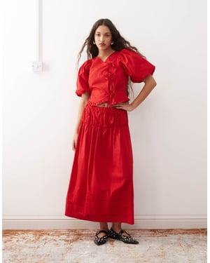 Reclaimed Vintage western cowgirl midi skirt co-ord with pintucks in red cotton