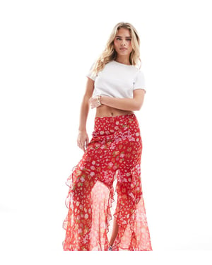 ASOS DESIGN petite chiffon ruffle maxi skirt in floral print