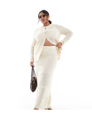 Vero Moda Curve crochet maxi skirt co-ord in cream