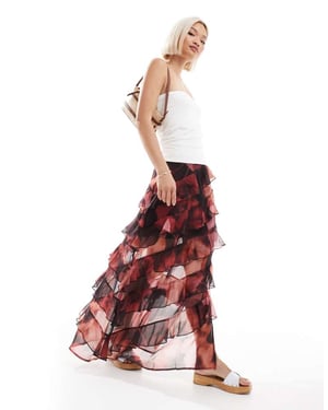 Miss Selfridge asymmetric ruffle maxi skirt in floral print