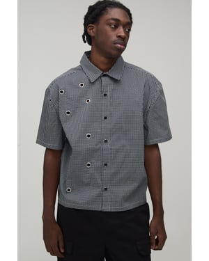 Oversized Boxy Eyelet Detail Micro Check Shirt