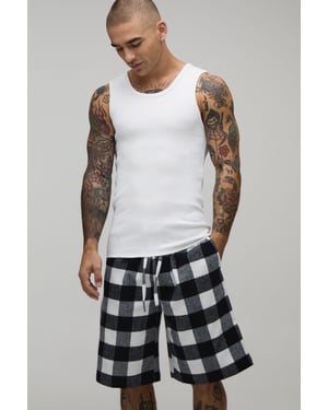 Ribbed Muscle Fit Vest & Check Lounge Short Set