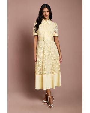 Petite Satin Trim Lace Shirt Midi Dress
