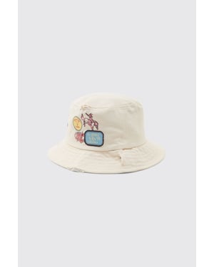 Printed Bucket Hat With Applique Patches