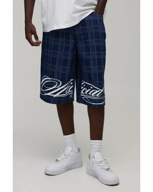 Longline Check Printed Denim Jorts
