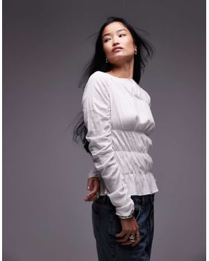 Topshop shirred slash neck top in ivory