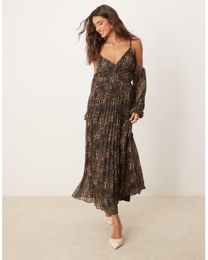 ASOS DESIGN plunge bardot pleated midaxi dress in animal print