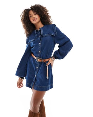 Miss Selfridge oversized collar long sleeve denim dress