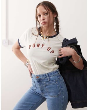 Wrangler pony up print ringer t-shirt in vintage white