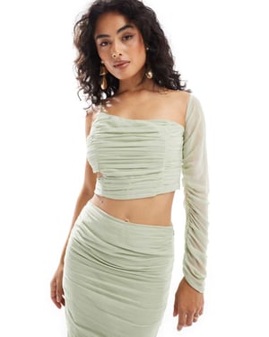 ASOS DESIGN chiffon ruffle top co-ord in sage