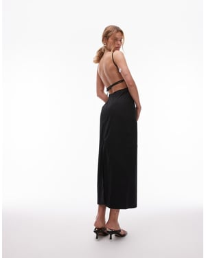 Topshop infälld sidobaklös poplin midi-klänning i svart