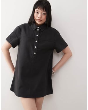 Monki oversized twill skjortklänning i tvättad svart