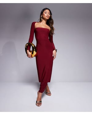 Kaiia exklusiv dubbel lager slinky bandeau maxiklänning med långärmad bolero i bordeaux