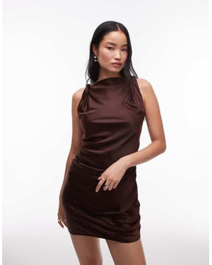 Topshop twist axelband glidande miniklänning i bitter choklad