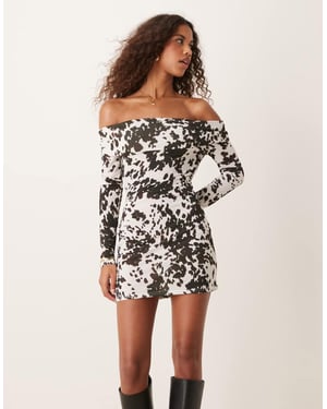 Miss Selfridge ko-mönstrad bardot mini klänning