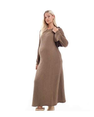 Mamalicious Graviditetsmaxiklänning med textur och utsvängda ärmar i taupe