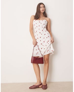 Abercrombie & Fitch cami strap slip knee length dress in red cherry print