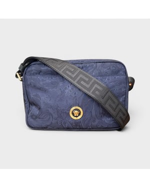 Versace Medusa Logo Jacquard Crossbody Bag Navy Black