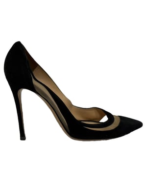 Gianvito Rossi Mesh Accent Pointed-Toe Pumps in Black Suede