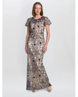 Marie-Claire Floral Embroidered Mesh Maxi Dress
