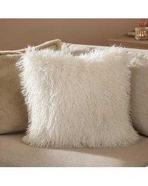 Furn Rowan Faux Fur Polyester Filled Cushion, Ecru
