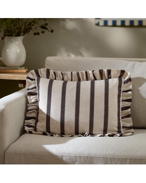 Wylder Connie Striped Ruffle Cushion Cover, Chocolate