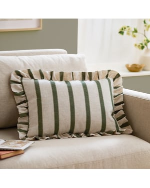 Wylder Connie Striped Ruffle Feather Filled Cushion, Moss