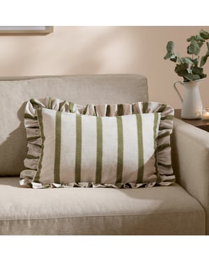 Wylder Connie Striped Ruffle Cushion Cover, Olive