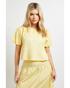 Bow Back Puff Sleeve Poplin Top