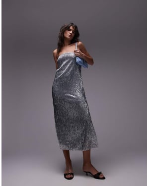 Topshop nåldekorerad bandeau maxiklänning i silver