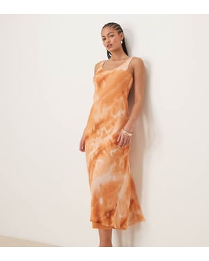 ASOS DESIGN Hög chiffongklänning med djup uringning i midilängd i orange tie dye-mönster
