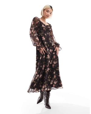 Miss Selfridge korsett chiffon maxiklänning i blommönster