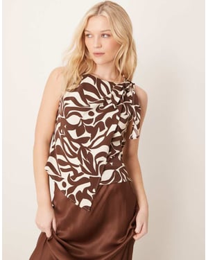 Abercrombie & Fitch one-shoulder scarf top in brown abstract print