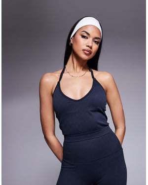 4505 seamless halter neck vest with inner bra and adjustable strap in washed black
