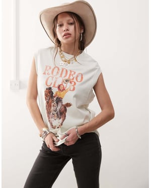 Wrangler rodeo club printed vest in vintage white