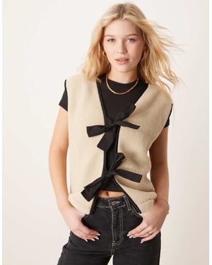 ASOS DESIGN borg waistcoat with bow tie detail in stone