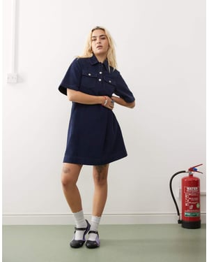 Återvunnen vintage kord mini-klänning i blått