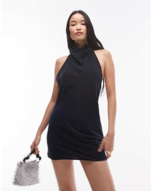 Topshop sammet mini halterklänning i kolgrå