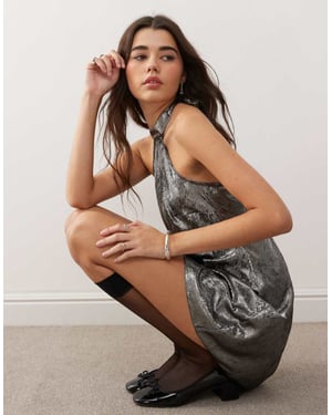 Miss Selfridge halterneck miniklänning i silver metallic