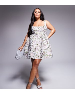 ASOS LUXE Curve jacquard midjeförsluten skater mini med rosett bak i vintageblommor