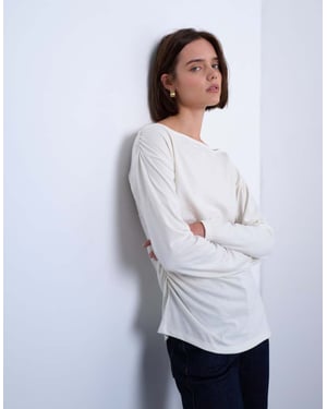 Topshop asymmetrisk halsringning långärmad topp i off-white