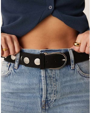 ASOS DESIGN suede stud detail waist and hip jeans belt in black