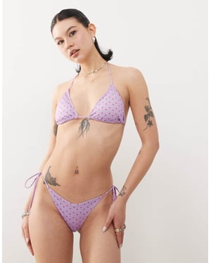 Monki mix and match bikiniunderdel med knyt i lilafärgad och röd prickig