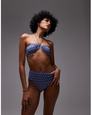 ARKET mix & match högmidjad bikinitrosa i blå och vit mönster