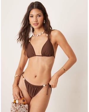 Abercrombie & Fitch badtrosa med snörning och pärldetalj i brunt