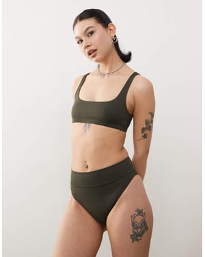 Weekday Heat mix & match högmidjad bikinitopp i mörkgrön