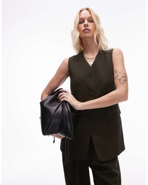 Topshop figursydd lång väst i mörkgrön