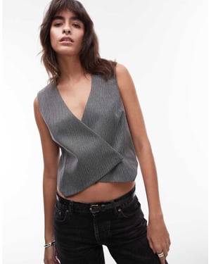 Topshop asymmetrisk wrap väst i kolgrå