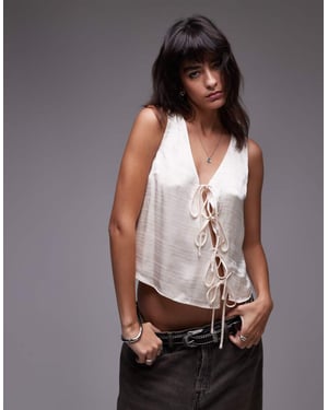 Topshop satin asymmetrisk knytväst i off-white