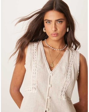 ASOS DESIGN lace trim waistcoat in cream